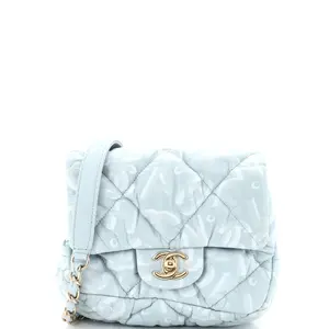 Pre-owned CHANEL Leather Shoulder Bags Puffy Bubbly CC Flap Bag Quilted Printed Calfskin Mini by Rebag
