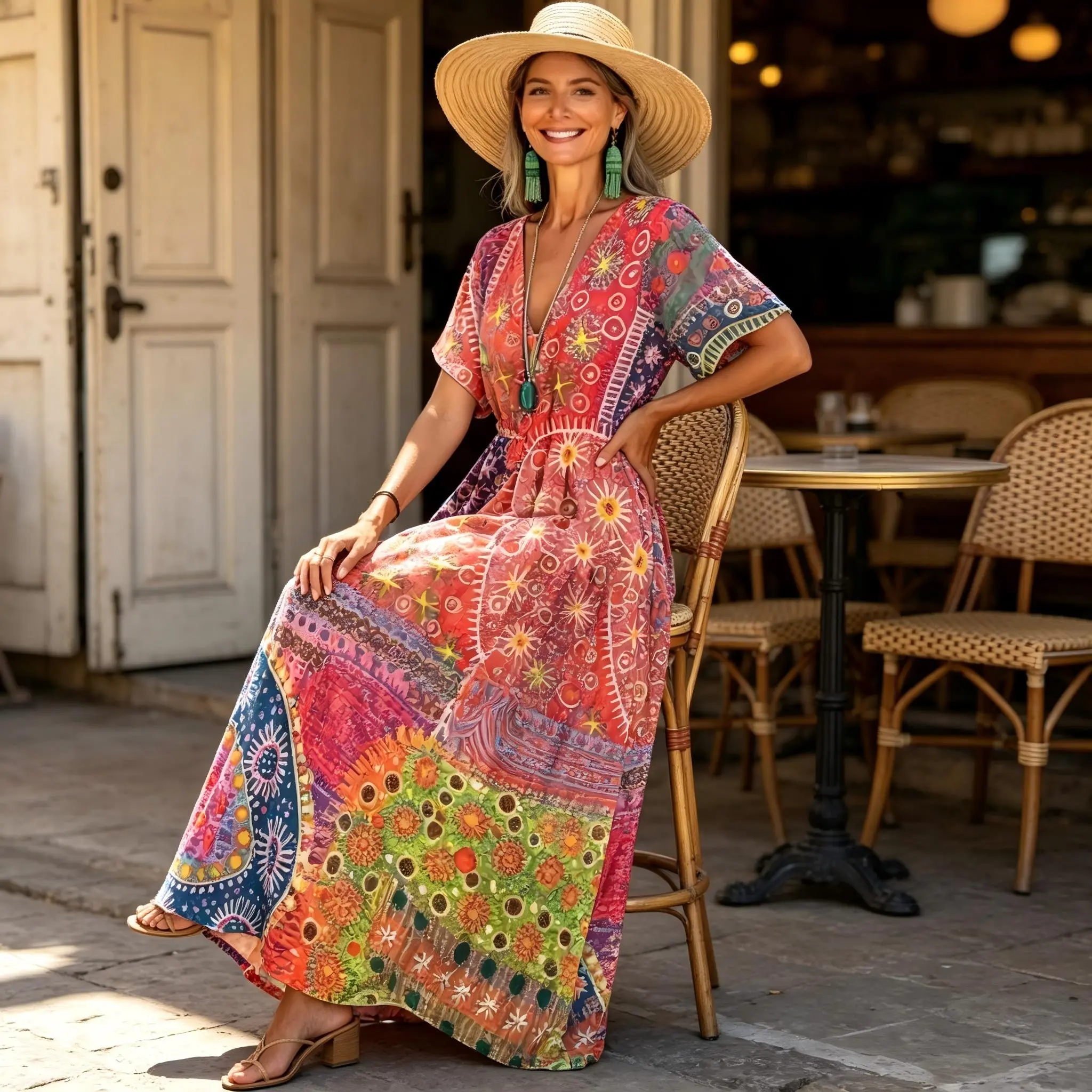 Bohemian Ethnic Print Maxi Dress