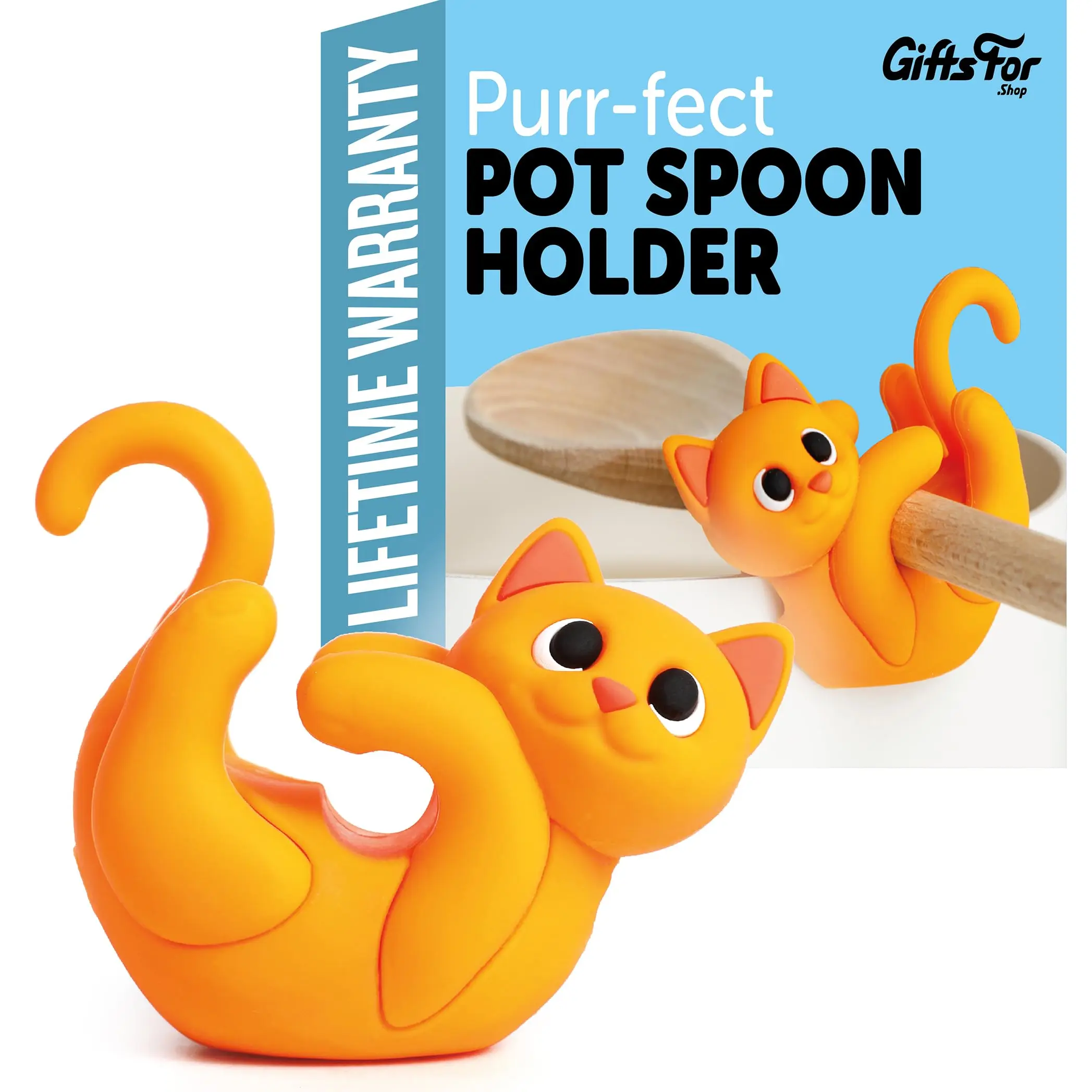 GiftsFor .Shop Cat Funny Spoon Rest Silicone Utensil Rest - Pot Spoon Holder-Food Grade Silicone Utensil Holder Kitchen Gadget - Fun, Cute & Silly Orange Cat Design