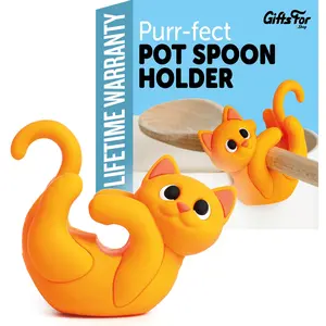 GiftsFor .Shop Cat Funny Spoon Rest Silicone Utensil Rest - Pot Spoon Holder-Food Grade Silicone Utensil Holder Kitchen Gadget - Fun, Cute & Silly Orange Cat Design