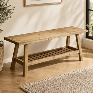 43-Inch Farmhouse Solid Wood Storage Bench, 2-Tier Entryway Bench with Open Shelf, Narrow Rustic Wooden Shoe Bench for Hallway, Living Room, Bedroom, Kitchen, Dining Room, Distressed Gray Finish, 300lb Capacity, Gray Color Options