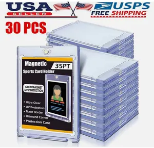 30Pack Magnetic Trading Sports Card Holders 35pt One-Touch Hard UV Protection