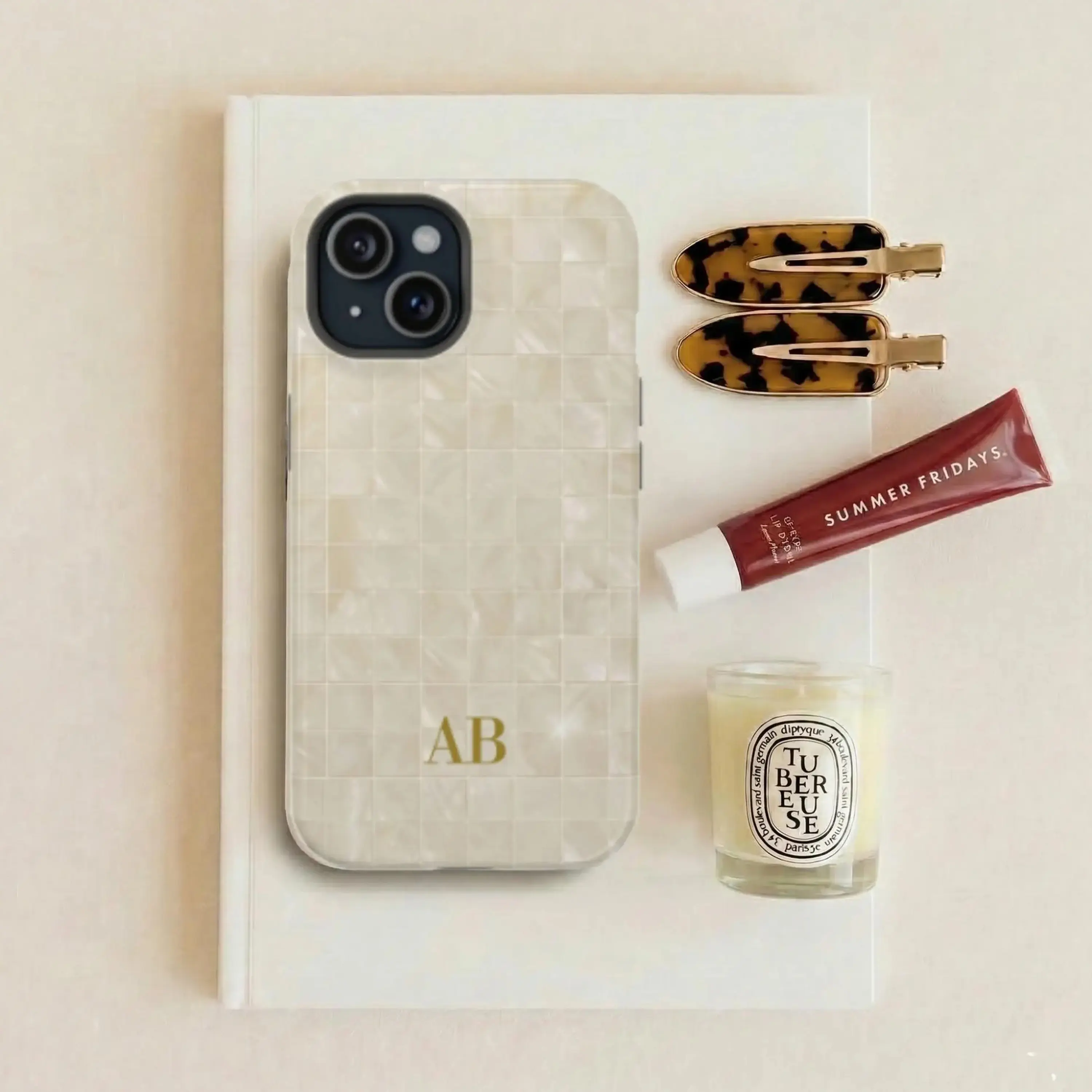 Pearl Print Monogram Phone Case, Personalized Name Case Custom Initial iPhone Cover