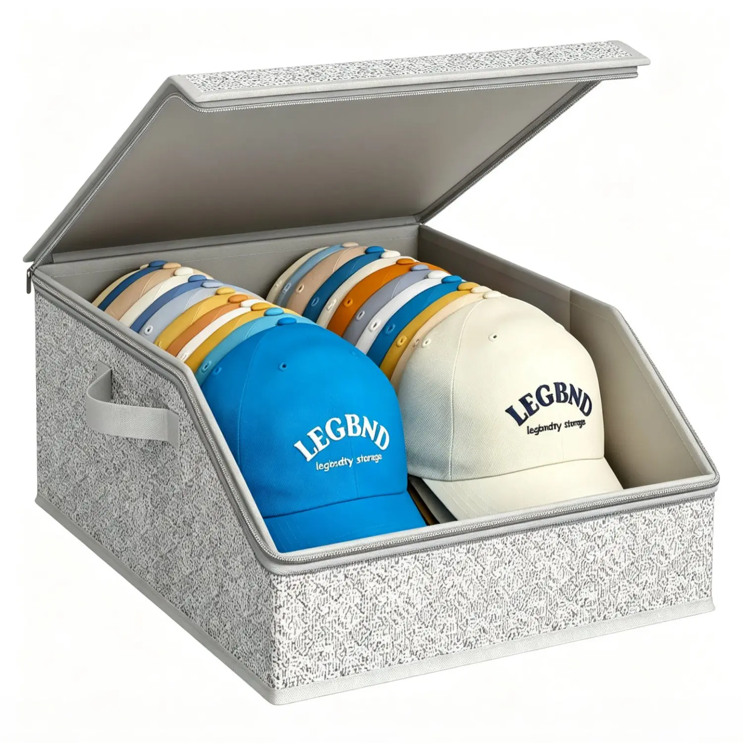 Double Row Cap Storage Box for Baseball Caps, Store 24 Hats Side by Side to Keep Shape, Foldable Fabric Hat Organizer with Transparent Window & Heavy Duty Support, Stackable Closet Case for Fitted Hats, Snapbacks & Dorm Organization