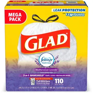 Clorox CLO79157 13-gal Glad OdorShield Lavender Scented Bags - 110 per Box