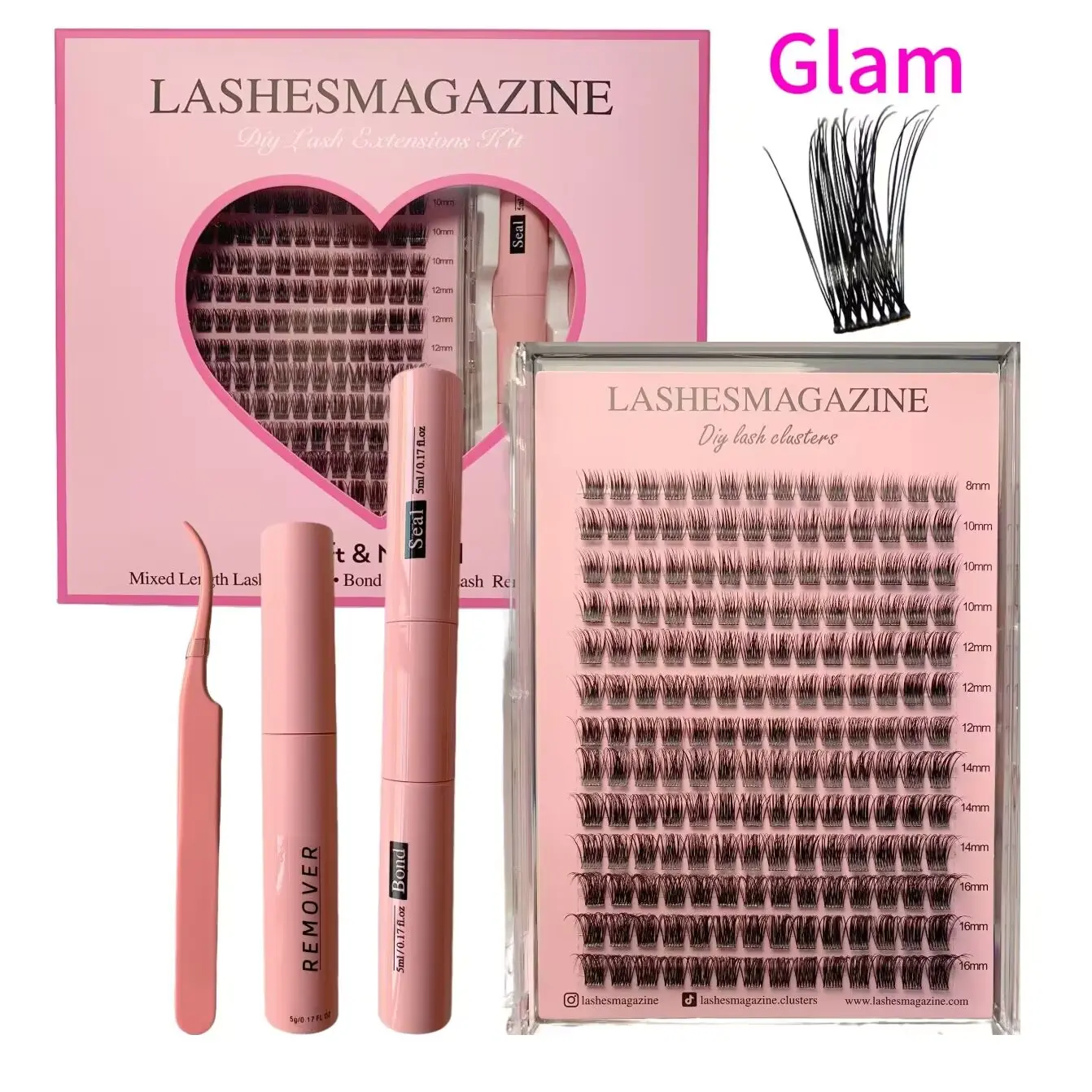 Glam DIY Clusters Kit Light Hybrid Lash False Lashes, Glue,Self Use Applicator,D Curl Cosmetic Make up Beauty Makeup natural volume eyelash extension
