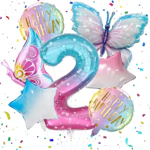 butterfly balloon 2 year old birthday pary decorations, 40 inch   foil mylar balloon, gradient  color butterfly balloon suitable for butterfly theme pary decorations (2)