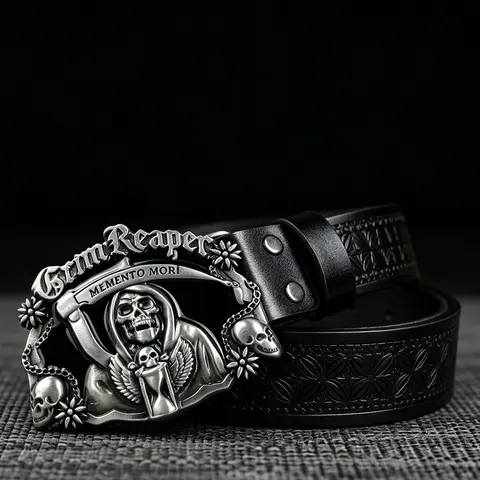 1Pcs "Sword Skeleton" Super Cool Alloy Plate Buckle, Unisex Fashion Trendy Accessory, 1.46in/3.7cm Wide Tartan Embossed Design Belt, Western Belts, Perfect for Trendy Outfits, Western Cowboy Style, Halloween Costume Wear.