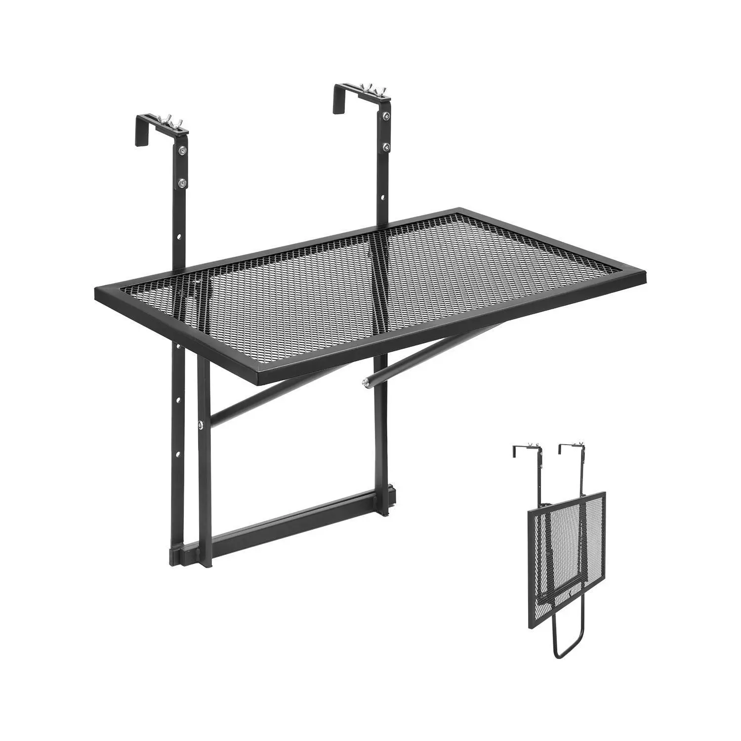 VEVOR Balcony Hanging Table,  , 19 x 24 in Metal Folding Balcony Railing Table, Outdoor Balcony Bar Table for Railings, 5-Level Adjustable, Fit Railing from 1" to 4.7", Serving Table for Patio & Deck#BacktoSchool