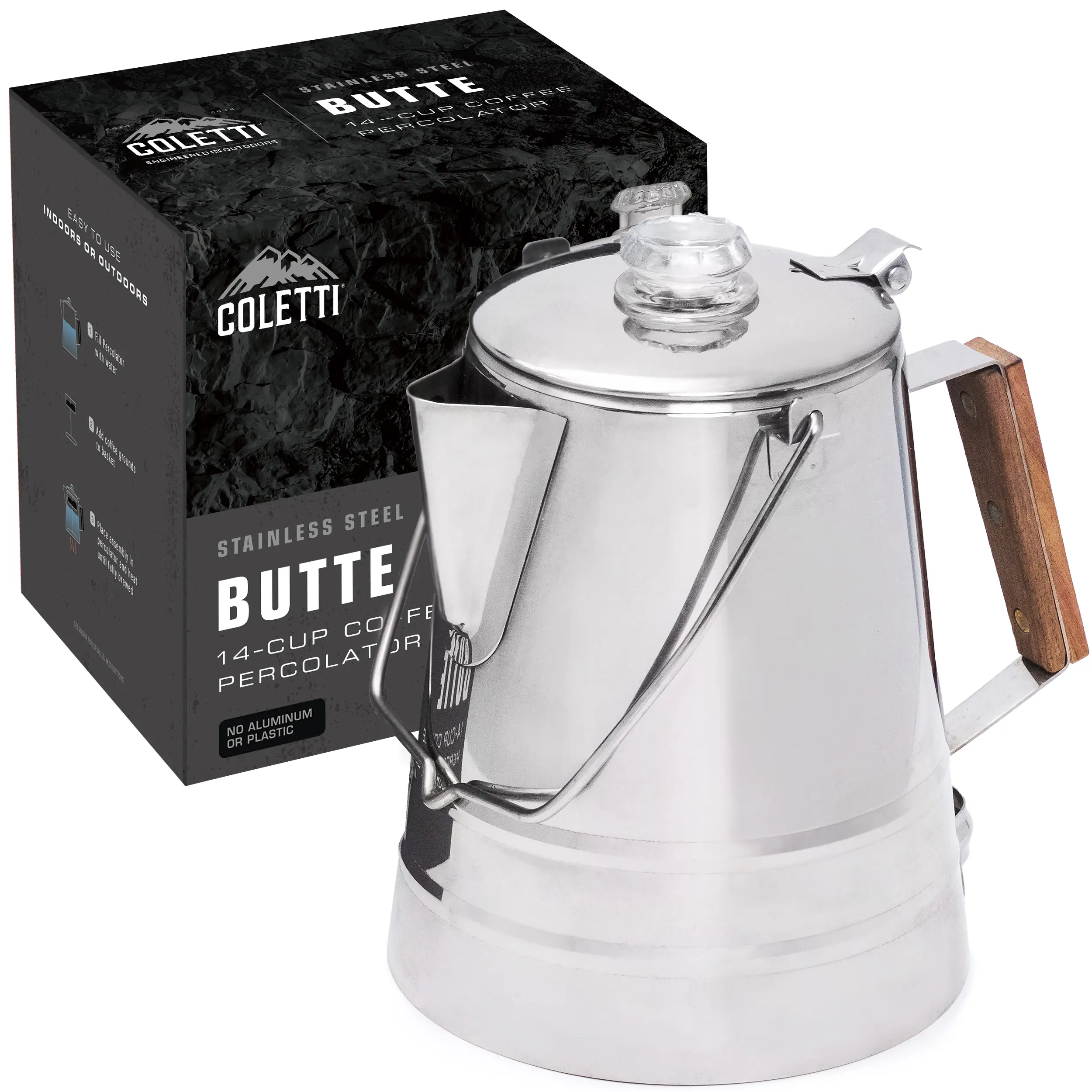 COLETTI Butte Coffee Pot [14 Cup] — Large Camping Coffee Maker — Best Camping Coffee Makers