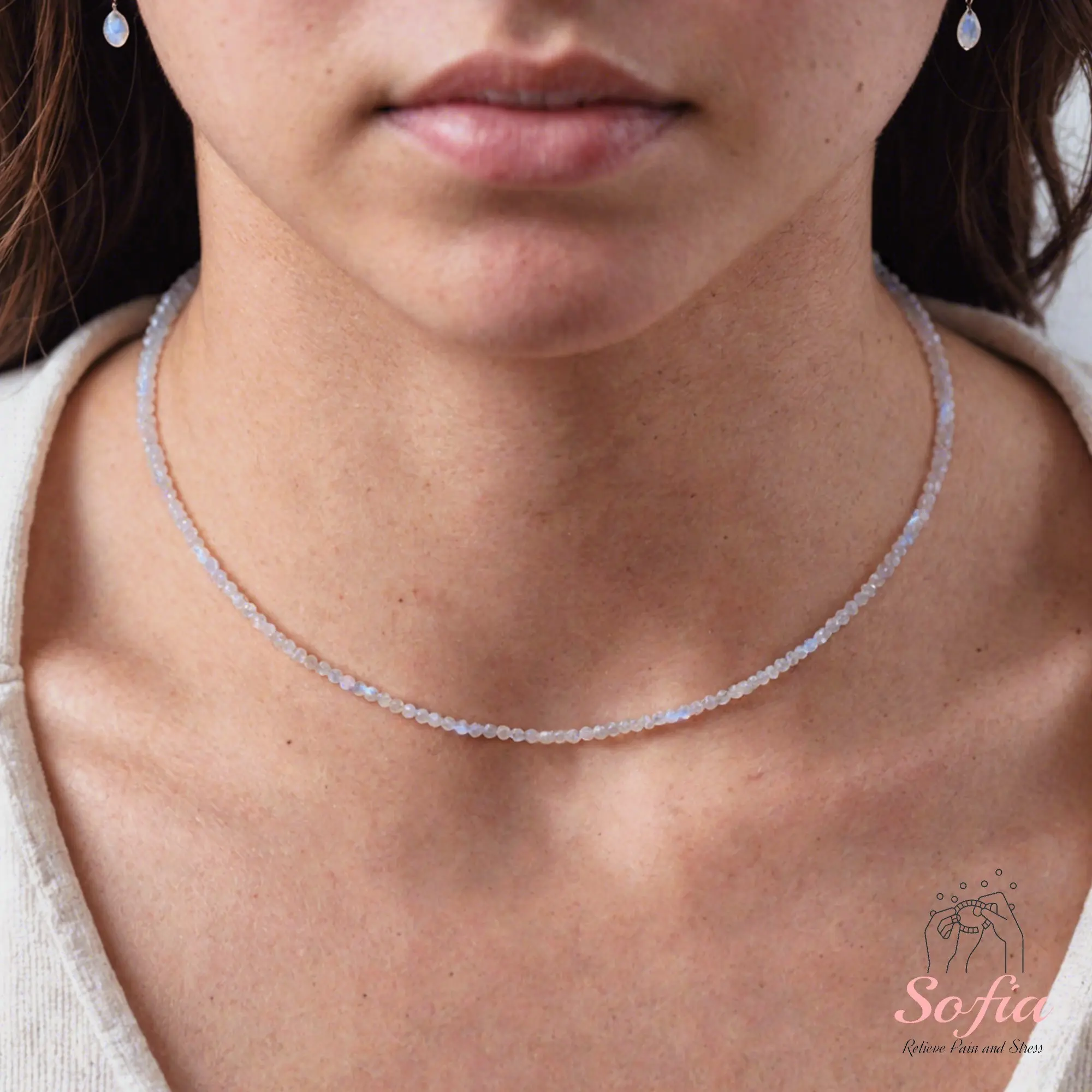 Delicate Labradorite Stone Beads Choker Necklace, Tiny Dainty Faceted Gemstone Beaded Necklace, Waterproof Crystal Beaded Choker, Dainty Minimalist Style for Women Handmade Adjustable, gift for her