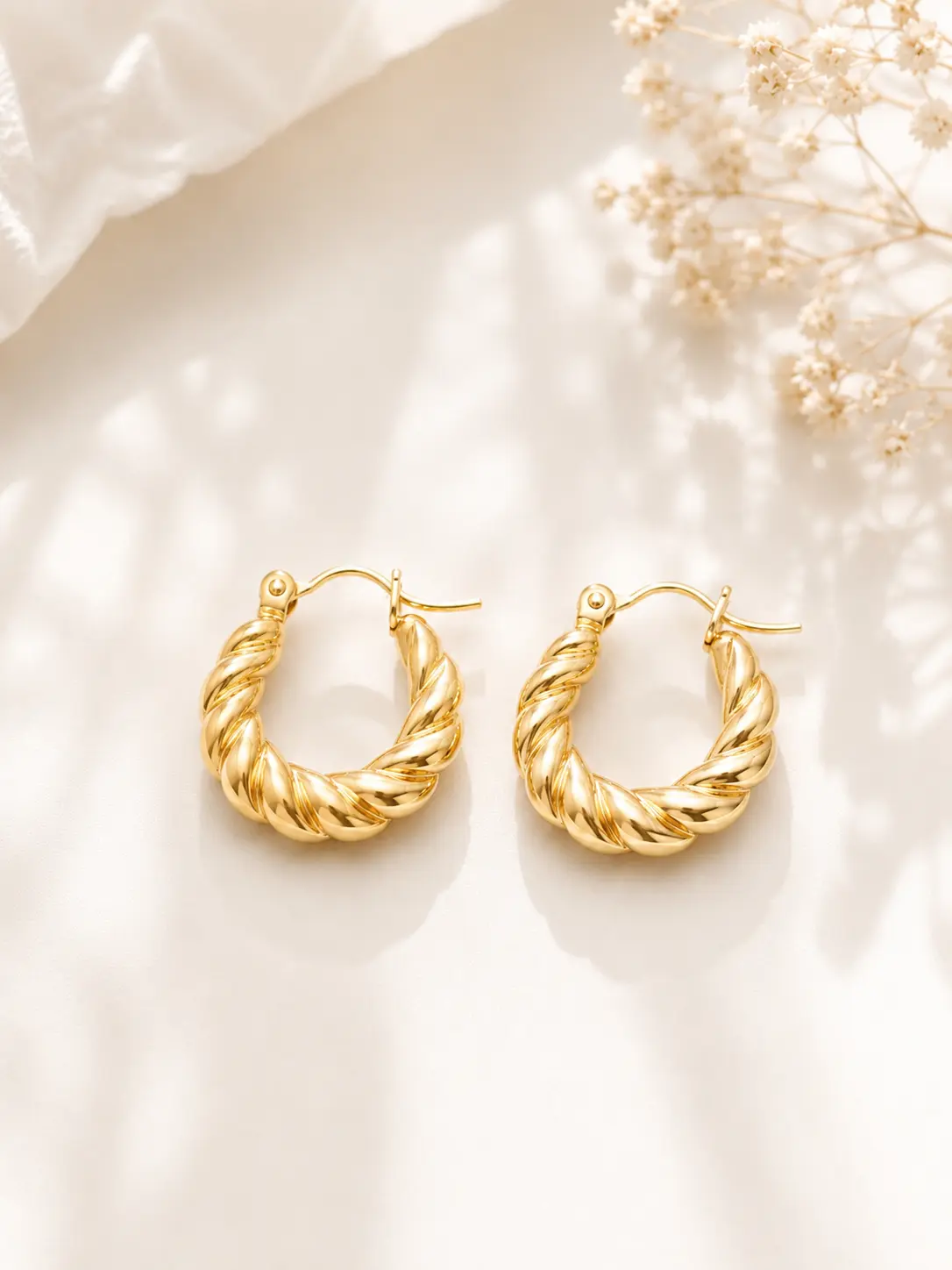 18K Gold Plated Stainless Steel Twisted Rope Hoop Earrings