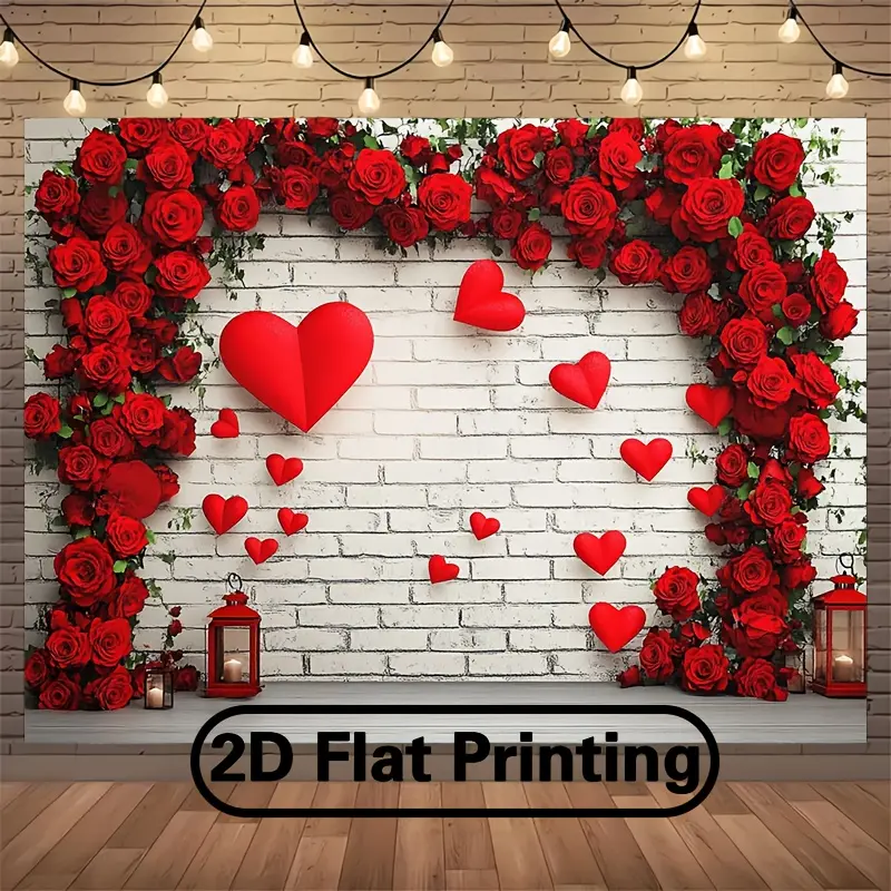 Romantic Valentine's Day & Mother's Day Party Banner, Rose Heart-Shaped Background Cloth, Durable Polyester Photography Backdrop