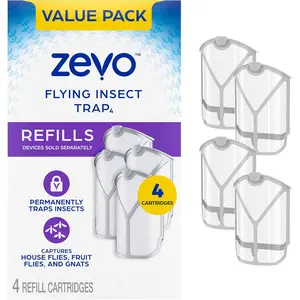ZEVO Flying Insect Refills for Indoor Light Trap: 4 Light Trap Refill Cartridges Capture Fruit Flies, Gnats and Houseflies (4 Cartridges) ZEVO