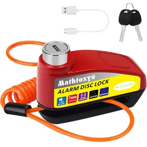 Rechargeable 120dB Alarm Disc Brake Lock Anti-Theft Waterproof Security Motorcycle Lock with 5ft Reminder Cable and Carry Pouch for Motorbike Bike Scooter