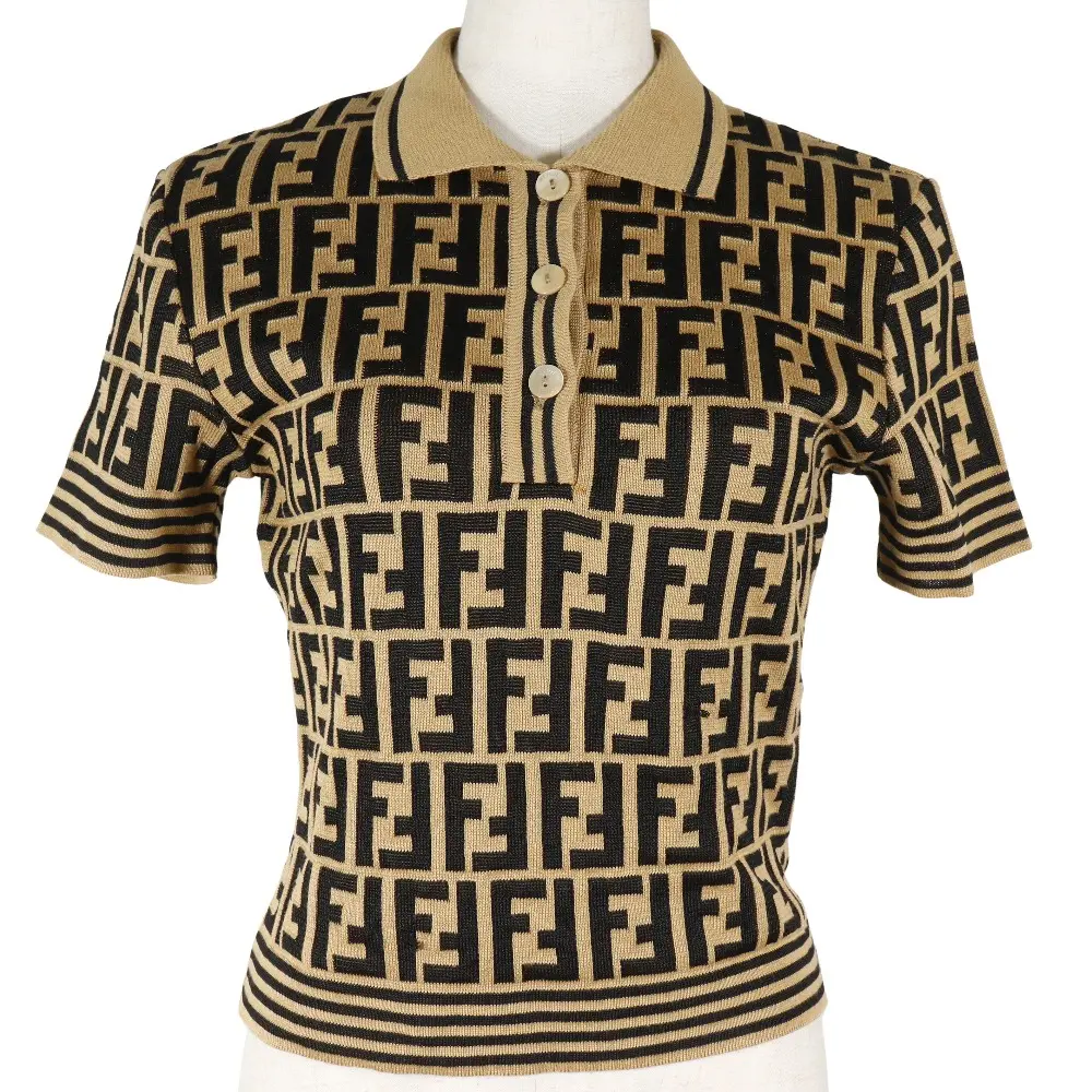 Pre-owned FENDI Cotton Small Leather Goods Zucca Knit Polo Shirt