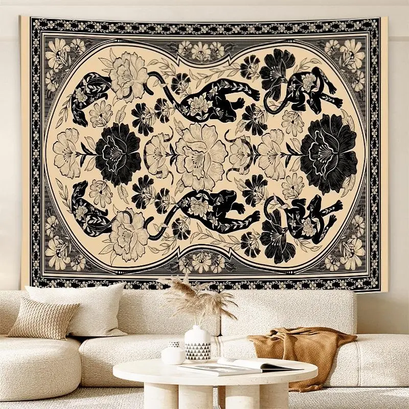 Bohemian Panther Pattern Tapestry, Floral Pattern Wall Hanging Tapestry, Wall Art Decor for Home Living Room Bedroom Dorm, Flower, Boho Floral Design, Wall Tapestries, Tapestry Wall Mural, Decorative Tapestry, Decoration