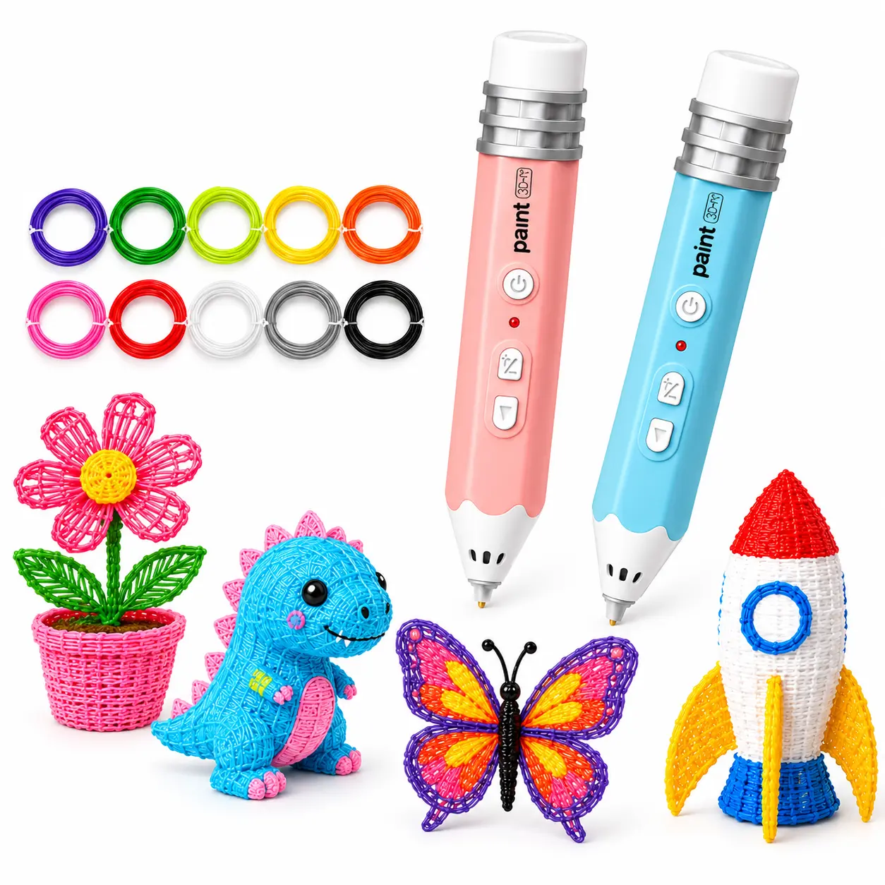 Low-Heat 3D Printing Pen for Kids Ages 6+, USB-C STEM Art Kit with 10 PCL Filament Rolls, Stencil Book & Instruction Guide, Creative DIY Craft Toy and Gift for Boys & Girls