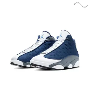 Navy Blue and Flint Grey High-Top Retro Sneakers with Mesh and Suede Upper for Stealth Court Style