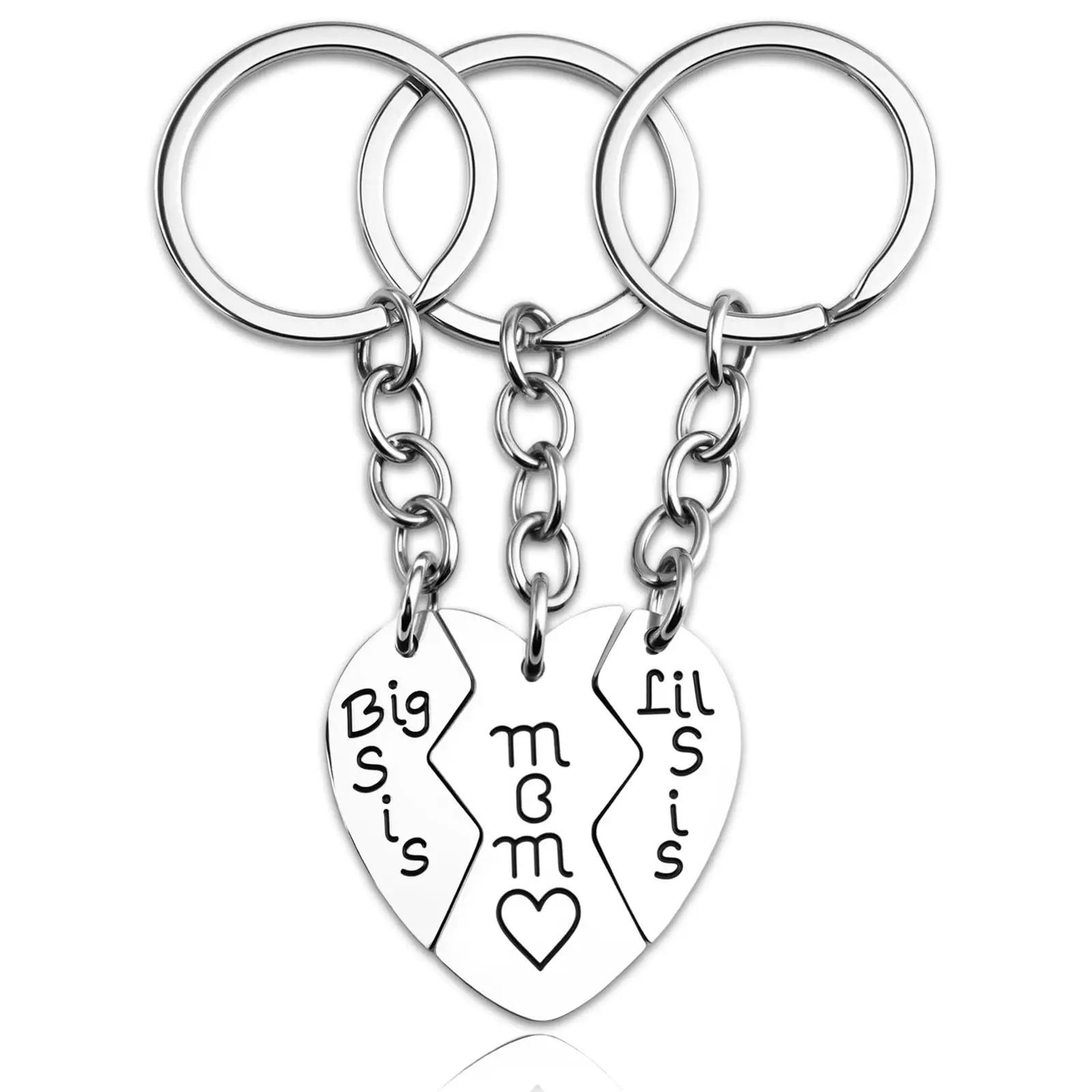 Mom-Big Sis-Lil Sis Matching Heart Alloy Keychain Set, Custom Engraved Initials Feminine Fashion Keychains, Mother's Day Birthday Gifts for Family, Custom Keychains