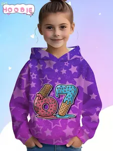 Kids Casual Hoodie with Funny Meme 67 Six Seven Cartoon, 3D Sweet Dessert Number Star Print, Heart Pattern, Perfect for Birthday and Daily Wear, Ice Cream Hoodie