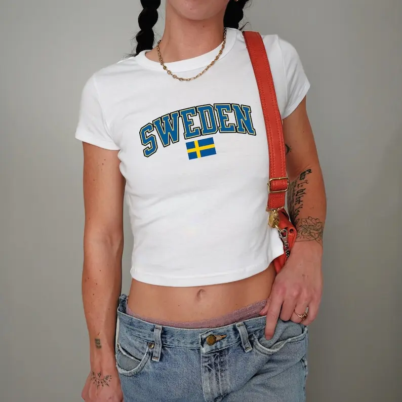 Sweden Baby Tee, Sverige Flag Graphic Shirt, Swedish Pride Women's Top