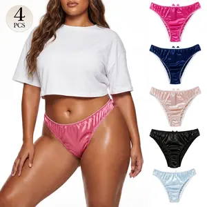 4pcs Colorful Lace Bow Sexy Underwear Set Breathable Satin Fabric Briefs Panties for Women Bridal Everyday Wear Special Occasions Soft Casual Thongs Love Piece Womenswear Cute Elegance