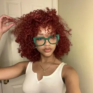 [Clearance] Alipearl Wig Reddish Brown Curly Wig With Bangs JiZhi Full Machine Wigs Human Hair 12Inch Short Bob Wig