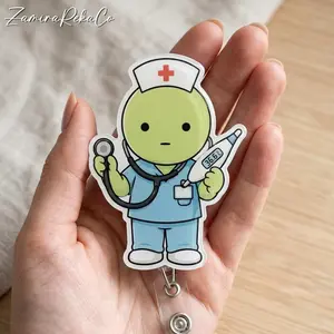 Cute Nurse Badge Reel, Funny Green Nurse Badge Holder, Retractable ID Clip, Kawaii Medical Badge Reel, Nurse Gift for Coworker