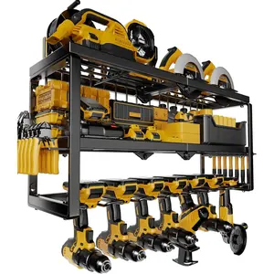 Power Tool Organizer, 7 Drill Holder for Tool Organizer, Storage and Organization for Garage, Heavy Duty Metal Tool Shelf Utility Rack for Cordless Power Tools Suitable for Pegboard/Workshop