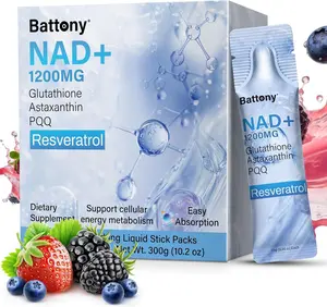 NAD+ Liquid Supplement 1200mg NMN Nicotinamide Riboside with Resveratrol Glutathione Astaxanthin PQQ Cellular Energy Metabolism Support Anti Aging Mitochondrial Health for Men and Women 30 Packets Daily Liquid Shots