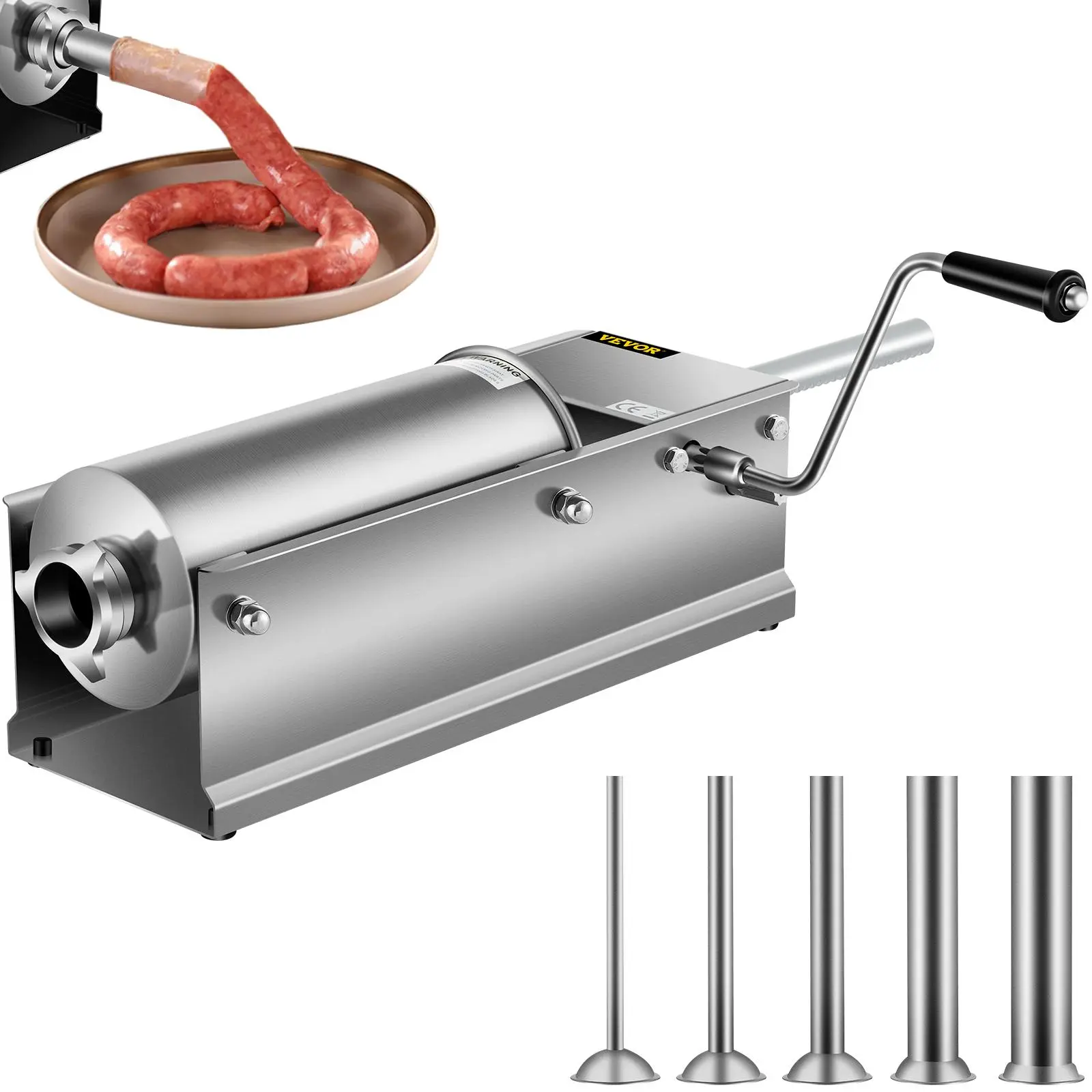 【summerfinds】VEVOR Manual Sausage Stuffer, 5 L / 11 LBS Horizontal Sausage Machine, Dual-Speed Meat Stuffer, Made of Food-Grade 304 Stainless Steel, Includes 5 Stuffing Tubes, for Home Kitchen Restaurant Commercia, Meat Filler, Sausage Maker