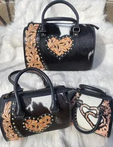 Midnight Heart Speedy Bag - Genuine Hair-On Hide & Leather with Heart Detail & Removable Crossbody Strap - Available in Mini Medium & Large