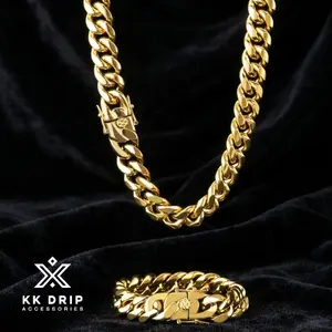 18K Gold Plated Heavy Mens Soild Cuban Link Chain Necklace and Bracelet Set Miami 6/8/10/12/14/18/20/22MM Hip Hop Jewelry GiftValentine's Day Gift,summervibes men's outdoorfun