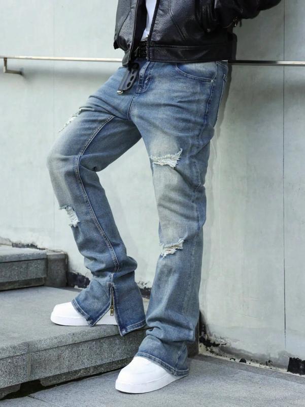 Novo Style  Men's Casual Distressed Zip Ankle Denim Jeans Men S Black Ripped Jeans Ripped Jeans For Men