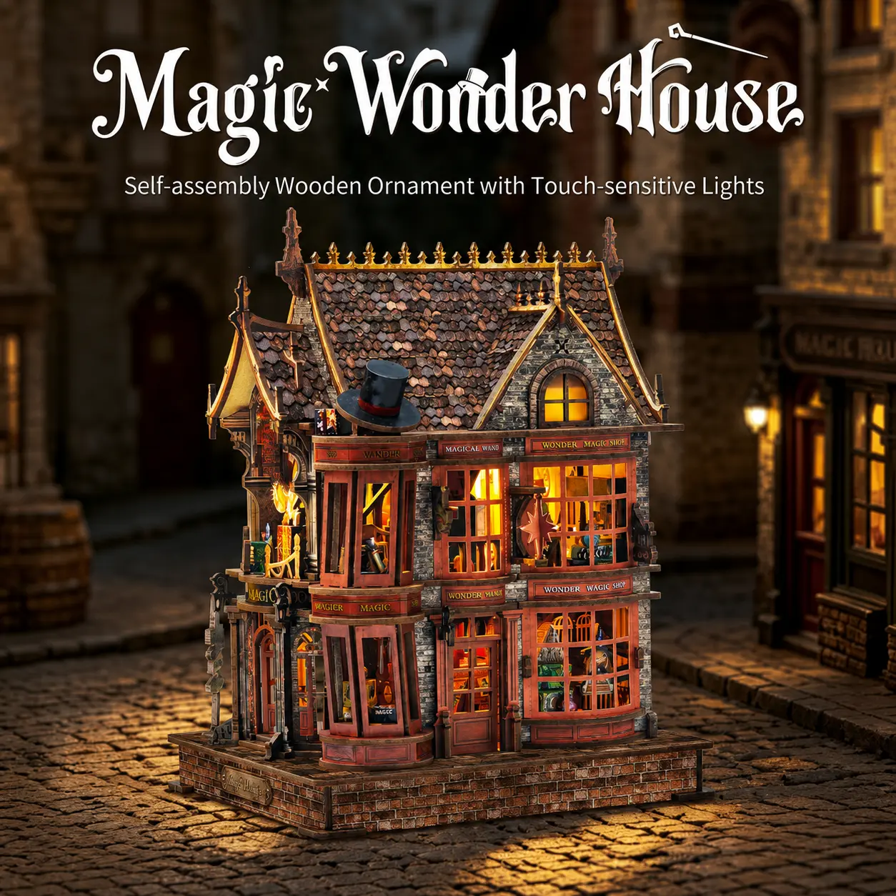 Unisex Gothic 3D Wood Prefab Kit Home Doll House with LED Light for Adults, Magic Miniature Building Decor, Unforgettable Collectors Gift (Christmas, Halloween) - Construction Set