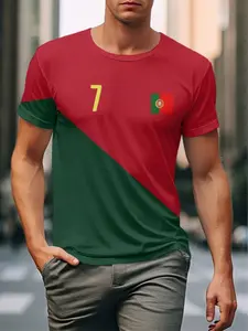 Men's Portugal Flag Soccer Shirt 7 C Ronaldo Style T-Shirt, Soccer Tee, Sports Tops, Workout Tops, Workout Clothes, Sports Jersey, Quick-Dry Breathable Polyester, Block, Sporty Training Gear