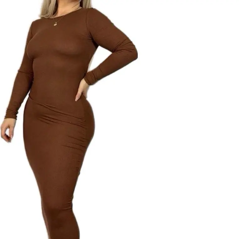 Name Brown Long Sleeve Bodycon Dress for Women - Elegant and Comfortable Fit  - TikTok Shop