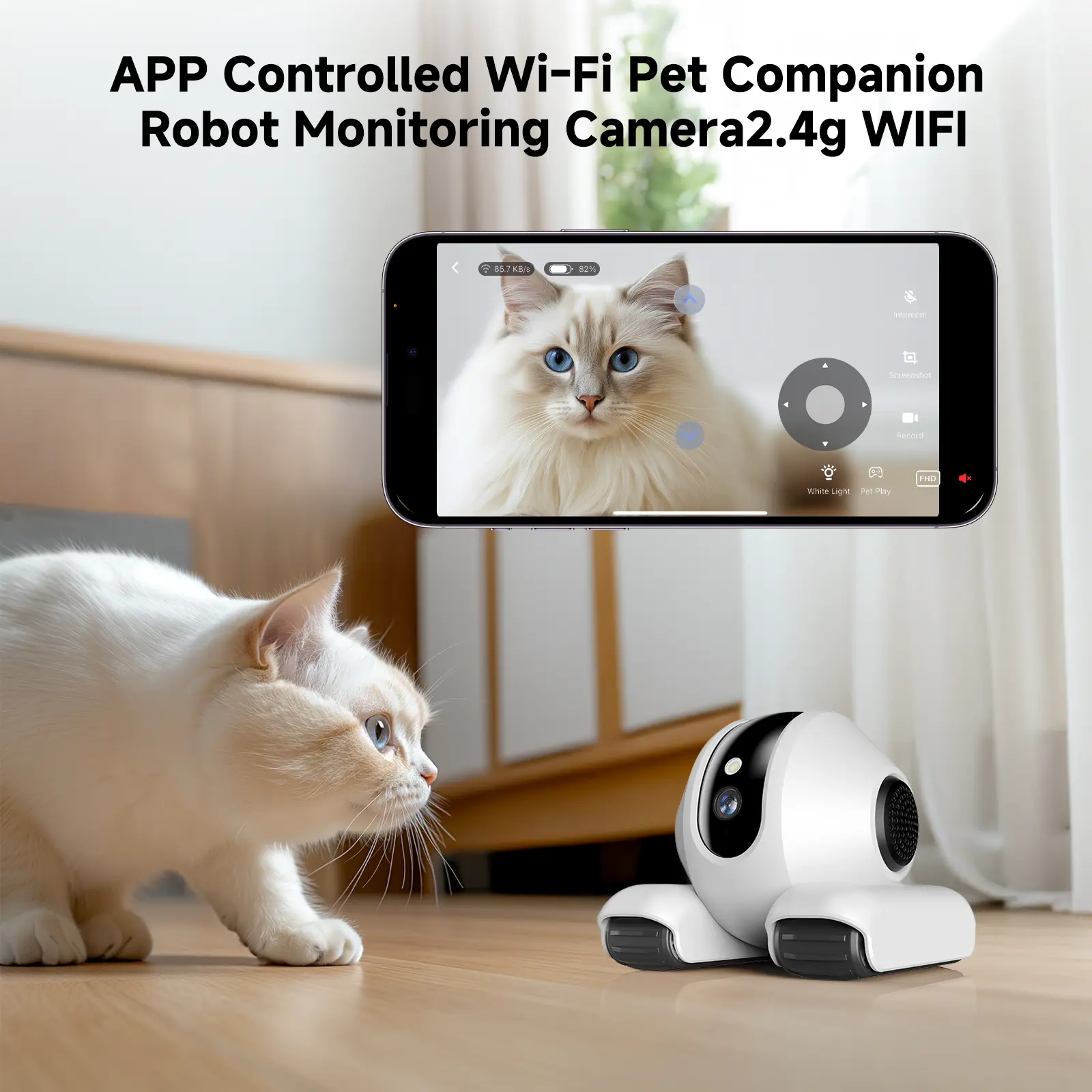 [TikTokShopBacktoSchool] Playful Smart Home Gadgets APP-Controlled Wi-Fi Pet Companion Robot Remote Camera & Monitor - 1080p Live View, Pan-Tilt, Infrared LEDs Night Vision, 2-Way Talk, Local Storage, 2.4g WIFI, Elderly Monitoring