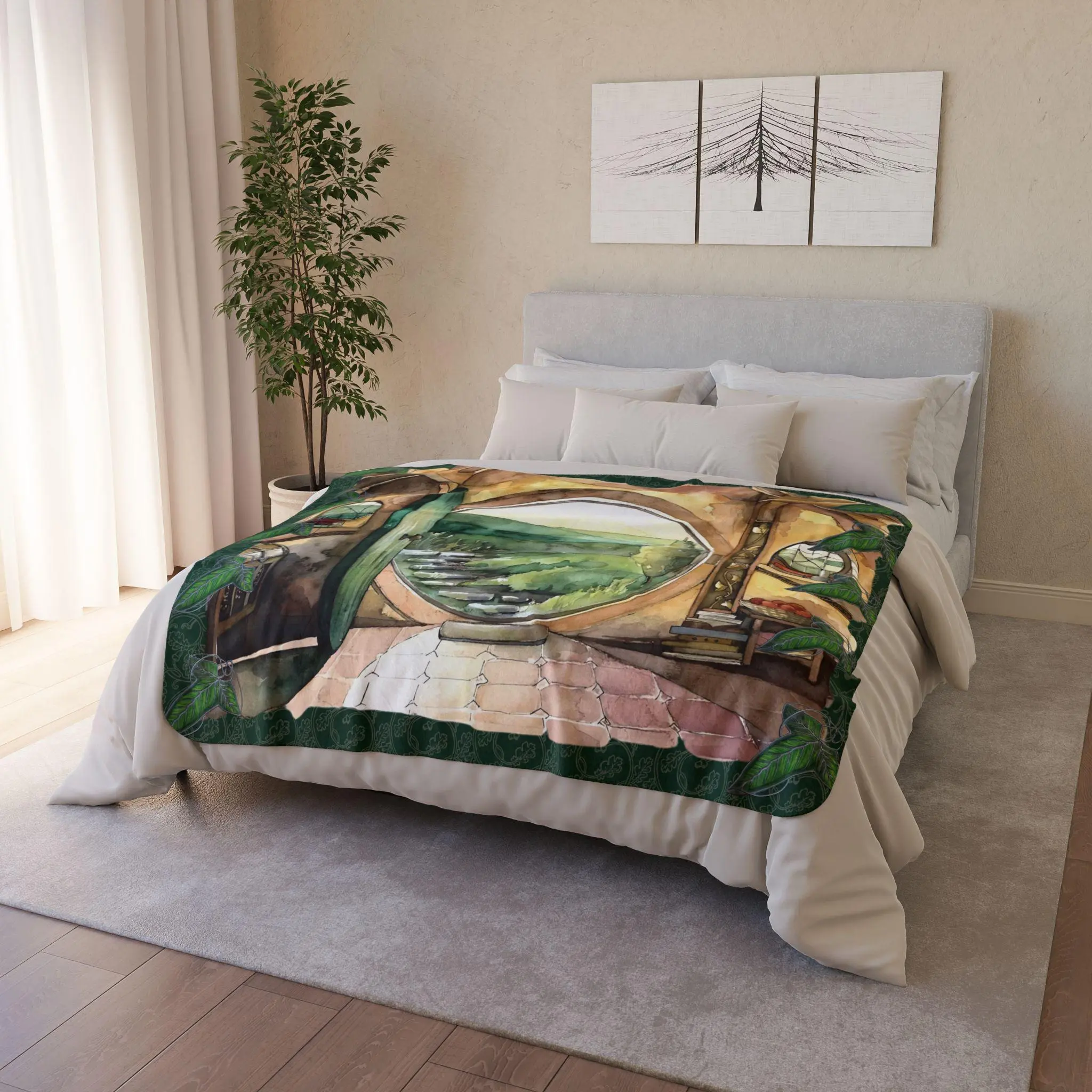 LOTR The Shire Hobbit, Hobbiton Fleece Blanket, Lord of the Rings Sherpa Blanket, The Ring Middle Earth Blanket