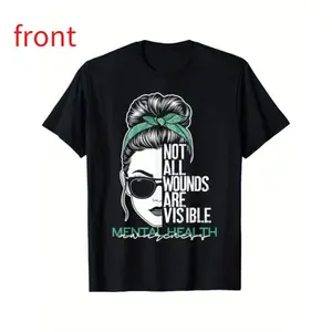 Fashion Designer TShirts Graphic Tees with Mental Health Awareness Tee - "Not All Wounds Are Visible" Graphic- Casual Fitted Crewneck Short Sleeve T-Shirt for Men & Women - All Seasons Wear - Machine Washable  Stylish Top Unisex