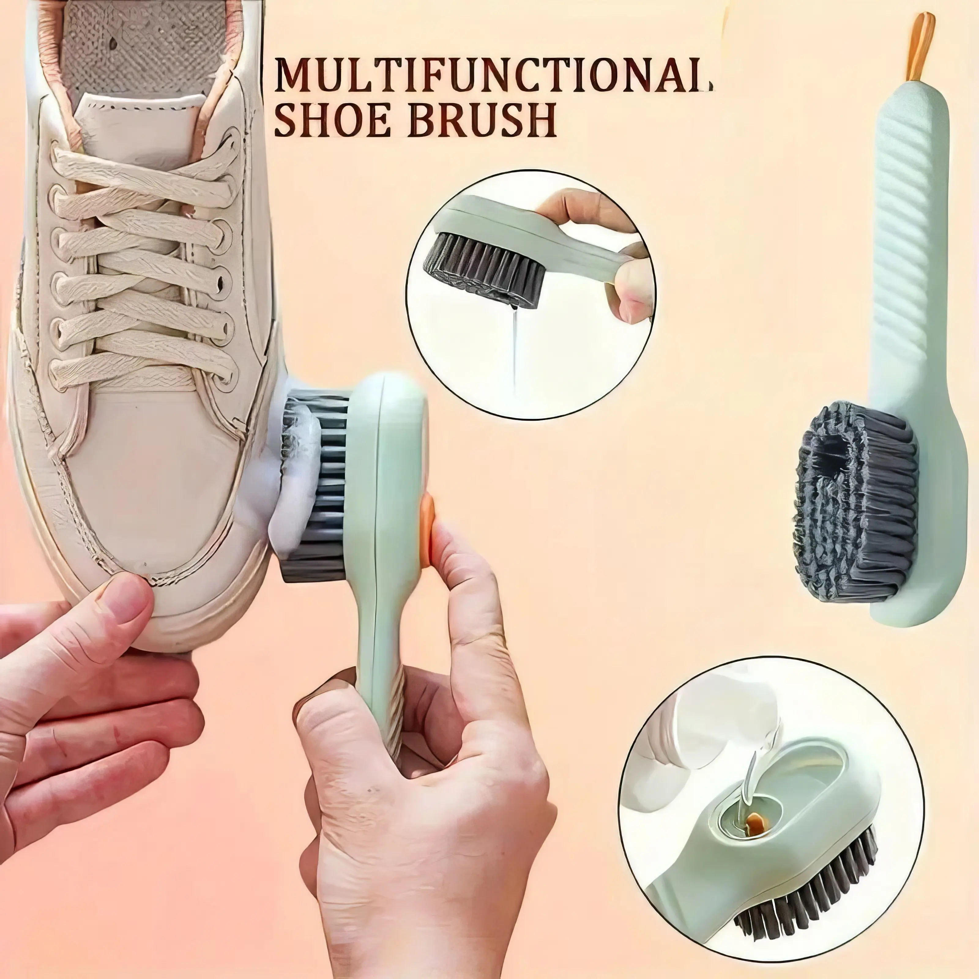 Green Soft Bristle Shoe Brush for Gentle Cleaning, Ergonomic Care Tool for Sneakers, Leather, Suede, and Canvas, Brush Cleaning & Care, Soft Bristles, Footwear, Effective Dirt Removal