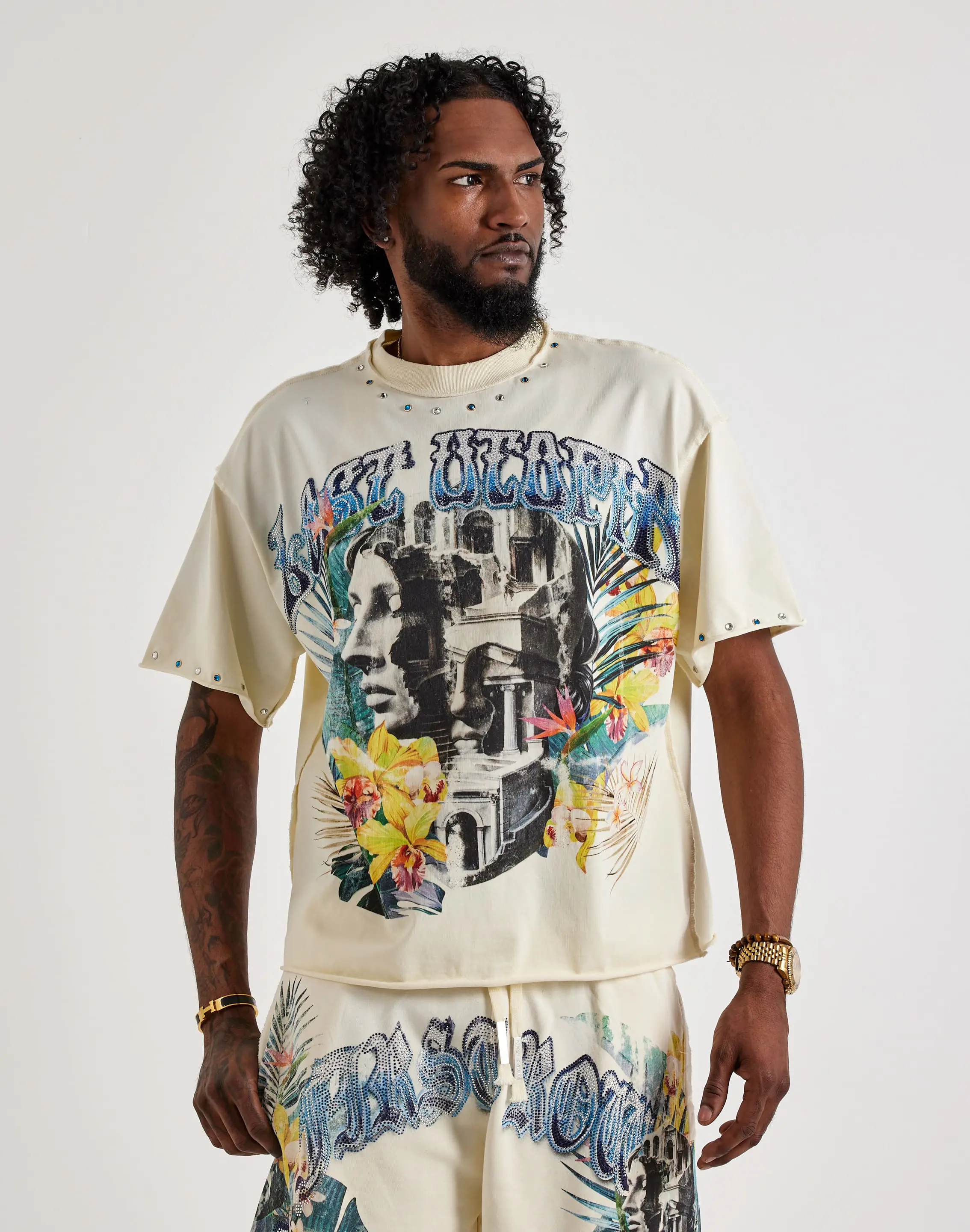 Mens First Row Cropped Lost Utopia Rhinestone Tee