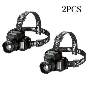 2Pack Rechargeable Headlamp,LED  Head Lamp With 5 Modes Waterproof Forehead Light Hard Hat Compatible Adjustable Head Flashlight For Adults Camping Hiking Running Fishing Outdoor Adventures Emergency