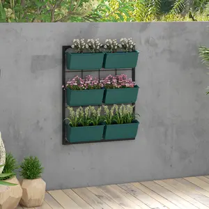 Green 3 Tier Hanging Planter with 6 Pots Wall Mounted Self Draining for Indoor Outdoor Use Small Balcony Patio Vertical Garden Space Saver