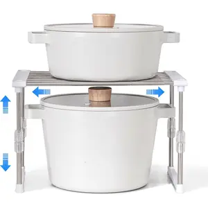 Expandable Cabinet Organizer Shelf – Adjustable Width & Height, Stackable Kitchen Counter Shelf (11.8–19.6 x 7.8 x 5.9–9 Inches, White)