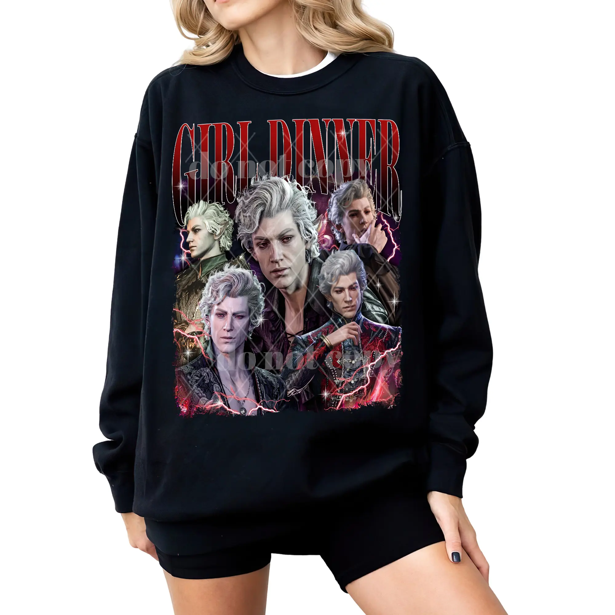 Astarion BG3 Girl Dinner Retro Crewneck T-Shirt Sweatshirt Hoodie Cotton 3D Game Astarion Fan Gift Fabric Top