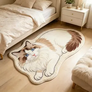 A Brand-New Ragdoll Cat Shaped Rug — A Versatile, Non-Slip, Washable Short-Pile Floor Mat for the Bedroom. Machine-washable and featuring a trendy "Ins-style" aesthetic, this pet-themed home decor rug is a must-have accessory for any cat owner.