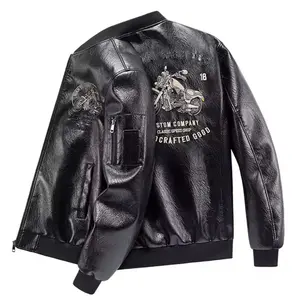 Men's Embroidery Motorcycle Leather Jacket with Classic Speed Shop Design and Crafted Good Features
