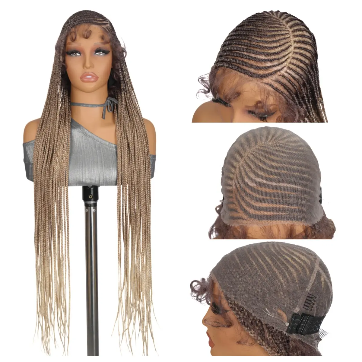 SuperNova 36" Ombre Blonde Knotless Box Braided Cornrow Wig | Full Handmade Full Lace, Pre-Cut Lace, Drawstring Fit, #OT4/27/613 Lightweight Premium Synthetic Fiber #SummerVibes #DealsForYouDays